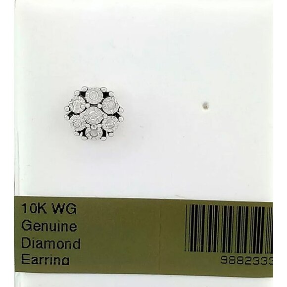 Genuine Diamond Stud *Single* Earring 10k Solid White Gold